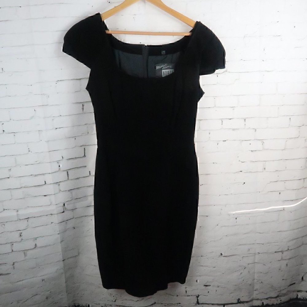 MICHAEL HOBAN NORTH BEACH LEATHER BLACK SUEDE CAP SLEEVE SCOOP NECK DRESS SIZE 5